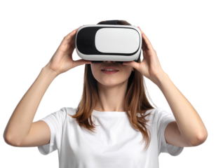 Firefly_a young caucasian girl using a vr virtual reality headset isolated on a transparen