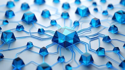 Blue Polygonal Data Network Blockchain Technology Concept