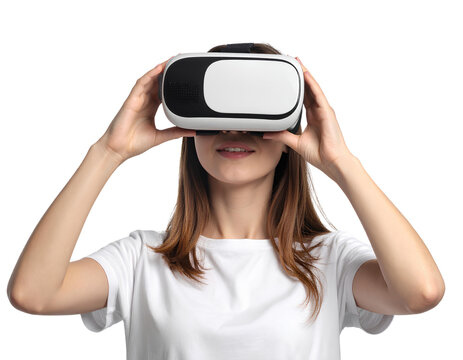 Firefly_a young caucasian girl using a vr virtual reality headset isolated on a transparen