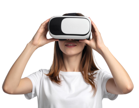 Firefly_a young caucasian girl using a vr virtual reality headset isolated on a transparen