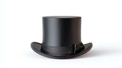 Elegant Black Top Hat With Satin Ribbon Isolated on White Background for Formal Occasions and Costume Accessories