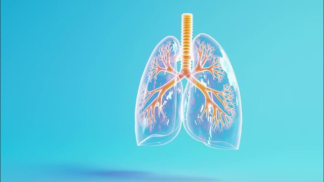3d of glass lungs highlighting the bronchial tree on gradient blue background, useful concepts healthcare medical video 4k