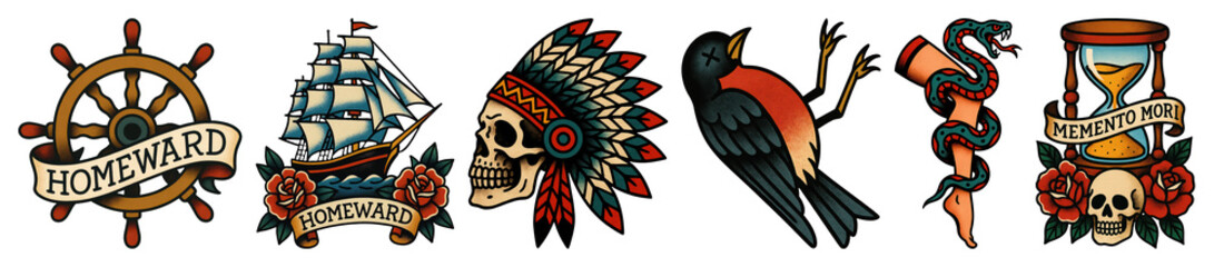 Vintage nautical tattoo designs