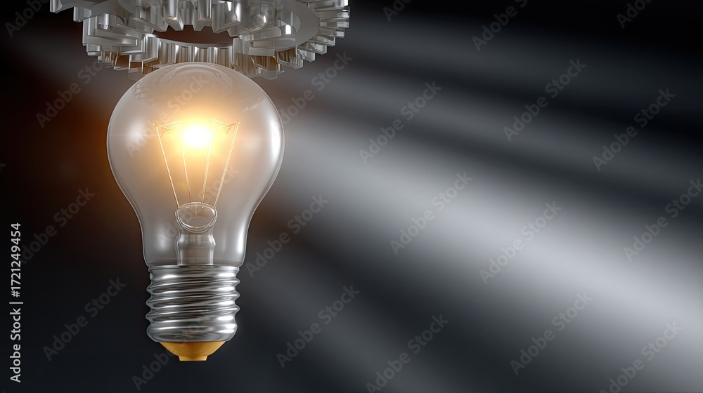Aufkleber bright lightbulb illuminating dark space with gear structure in background symbolizing innovation an