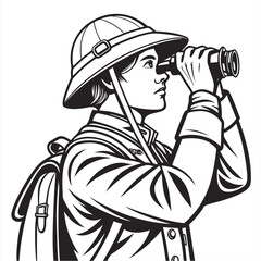 Safari Explorer: Vector Illustration of a Person with Binoculars.

