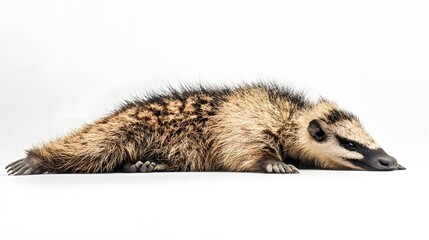 Fototapeta premium Photograph of a Patagonian Mara resting on a white surface, displaying its distinctive fur pattern.