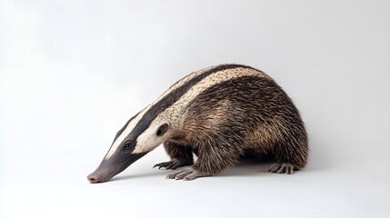 Fototapeta premium Photograph of an anteater in profile, resting on a white background.