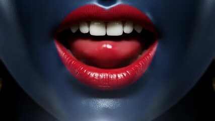 Close-up of a Woman s Mouth with Dark Blue Skin and Red Lips, Inspired by the Goddess Kali Intense, Mystical, and Symbolic Image for Art, Design, and Spirituality - Powered by Adobe