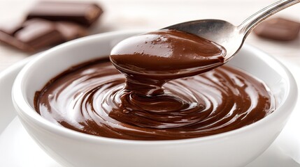 Melted chocolate in a bowl with a spoon.