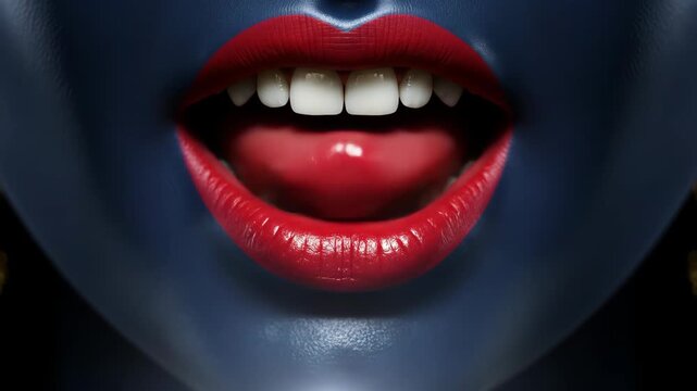 Close-up of a Woman s Mouth with Dark Blue Skin and Red Lips, Inspired by the Goddess Kali Intense, Mystical, and Symbolic Image for Art, Design, and Spirituality