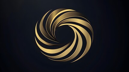 3D render of a swirling golden vortex with layered, striped ribbons against a black background.