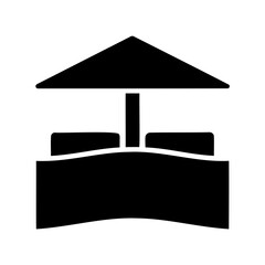 Beach Cabana Silhouette with Roof and Foundation in Black and White