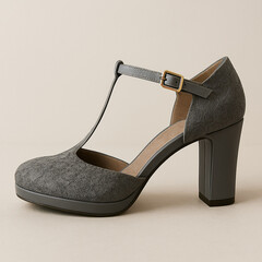elegant grey lace t-strap heels AI generated