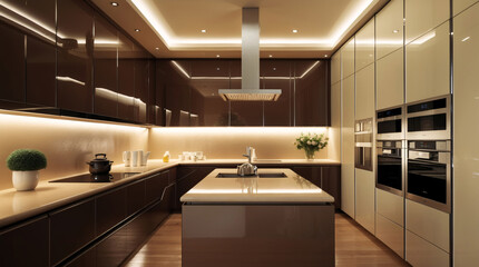 luxury kitchen marble floor design minimalist cabinets with integrated ambient lighting modern white interior decor interior design wallpaper background