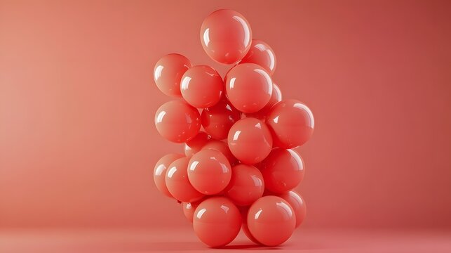 3D render of a stack of glossy red balloons against a muted peach background. - Powered by Adobe