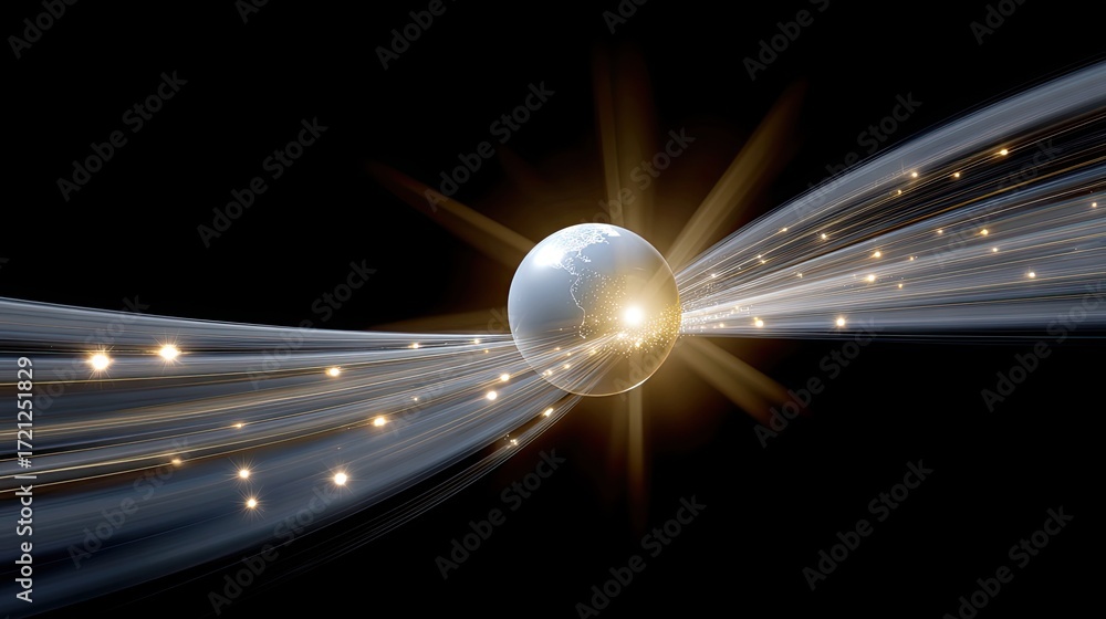 Aufkleber abstract representation of planet with light trails and glow in dark space environment, concept of m