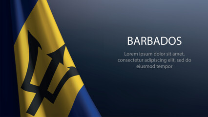 Barbados flag with emblem on dark gradient background © magr80