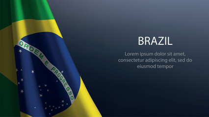 Brazil flag with emblem on dark gradient background