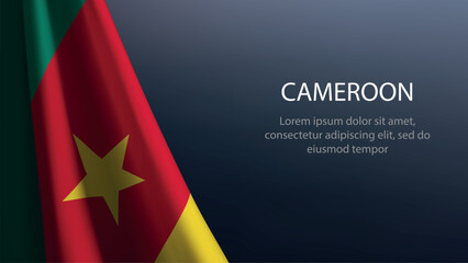 Cameroon flag with emblem on dark gradient background