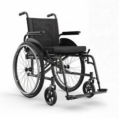 Fototapeta premium Modern, dark gray wheelchair with comfortable seat, presented in a clean, setting.