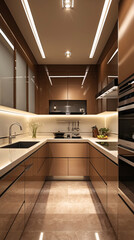 premium kitchen interior layout with clean marble surfaces subtle hidden lighting and modern minimal architecture decor interior design wallpaper background