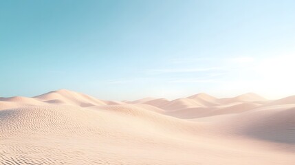 3D render of rolling sand dunes under a serene blue sky.