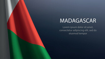 Madagascar flag with emblem on dark gradient background