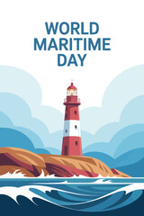 World Maritime Day Lighthouse and Ocean Waves Illustration