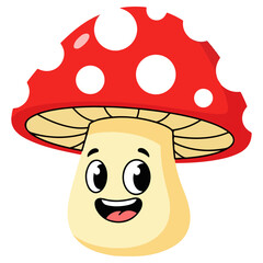 Cheerful mushroom character with a red cap and white spots.