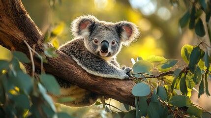 Fototapeta premium It is laying on the branches of an eucalyptus tree