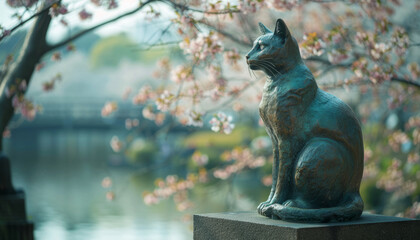 Obraz premium Monument to a domestic animal cat in the Garden of Eden of Japan. 