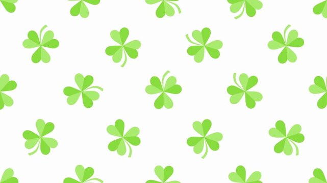 Animation of happy st patrick's day copy space with clover leaves pattern on green background 4k