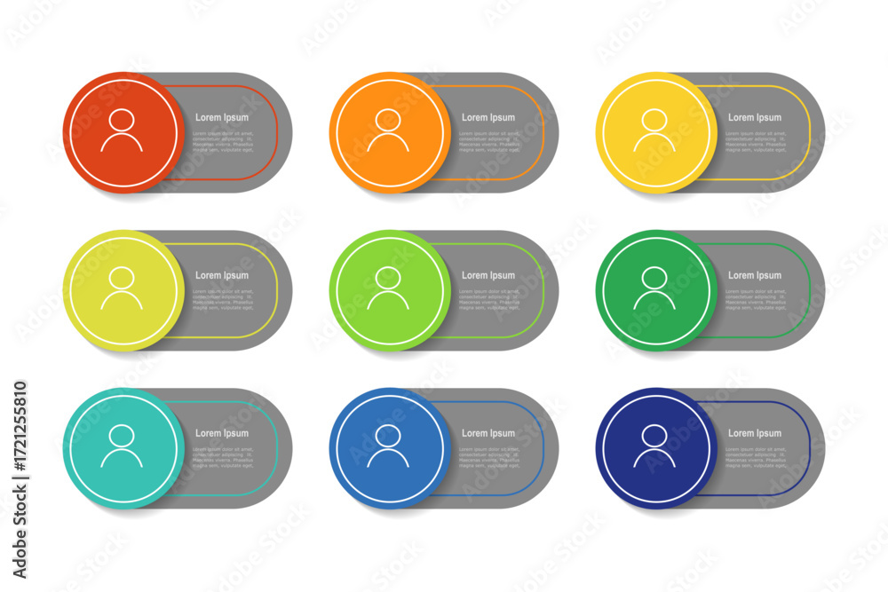 Canvas Prints for business concept with 9 steps infographics, grey rectangle shape with multicolor label, design f