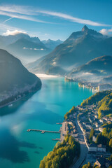 Top View Island Landscape With Mountain Surrounded By Blue Ocean landscape nature vacation destination wallpaper background