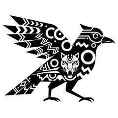 Obraz premium Stylized Raven with Jaguar Spirit Tribal Art.
