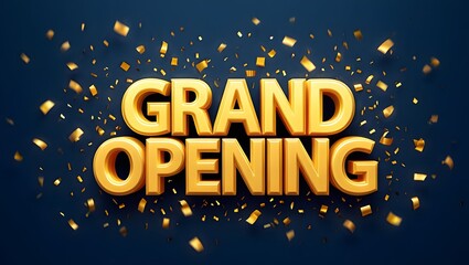 Golden Grand Opening Banner with Festive Confetti