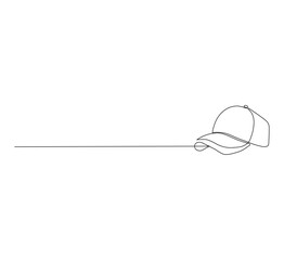 Continuous Single Line Drawing of a hat, Minimalist Monoline Illustration of a Fashion Headdress, Simple Contour Vector of a Stylish Hat or Cap on White Background for Clothing and Accessory Design