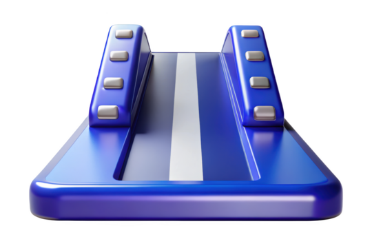 Blue futuristic conveyor belt with metal accents on background 3d illustration isolated on transparent background