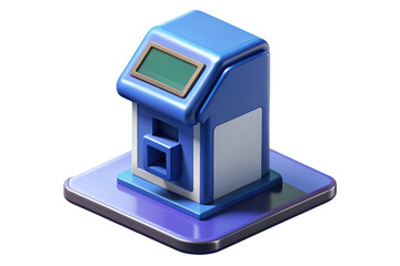 Blue stylish atm cash machine finance technology concept design 3d illustration isolated on transparent background