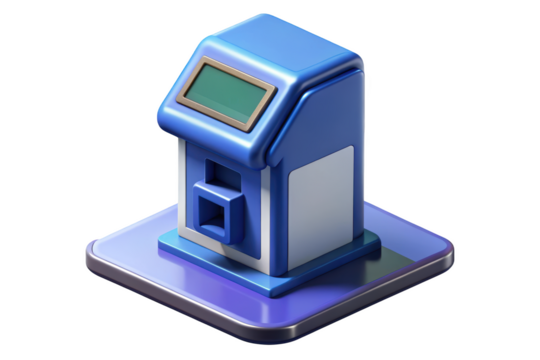 Blue stylish atm cash machine finance technology concept design 3d illustration isolated on transparent background