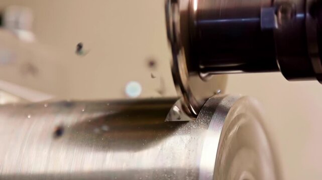 Slow motion of a machine cutting metal with precision and detail
