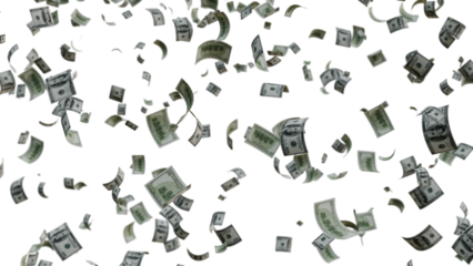 US Dollar Banknotes Flying Transparent PNG. money rain effects, finance-themed graphics, business ads, wealth or investment promotions, and creative motion design projects.