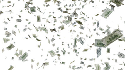 US Dollar Banknotes Flying Transparent PNG. money rain effects, finance-themed graphics, business ads, wealth or investment promotions, and creative motion design projects.