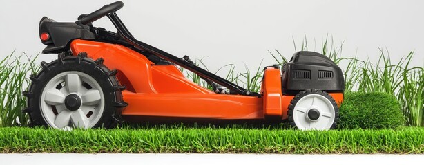 Modern Lawn Care Equipment on a Fresh Green Grass Surface
