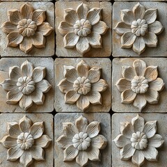 Decorative Stone Wall with Flower Shaped Carvings Detail