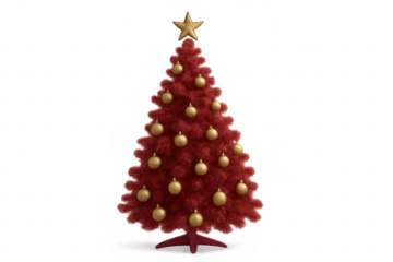 Red christmas tree with golden ornaments and star
