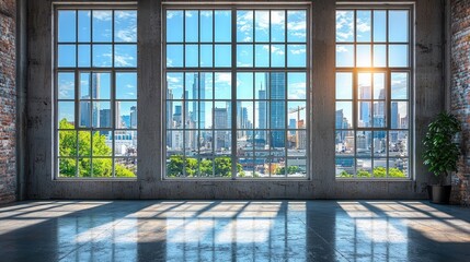Urban Loft with Large Glass Windows Showcasing City View