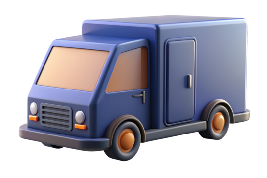 Cute blue delivery truck 3d model isolated on 3d illustration isolated on transparent background