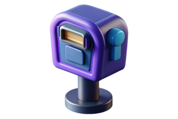 Cute purple mailbox isometric view delivery post office 3d illustration isolated on transparent background