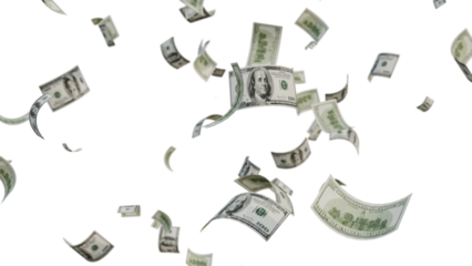 US Dollar Banknotes Flying Transparent PNG. money rain effects, finance-themed graphics, business ads, wealth or investment promotions, and creative motion design projects.